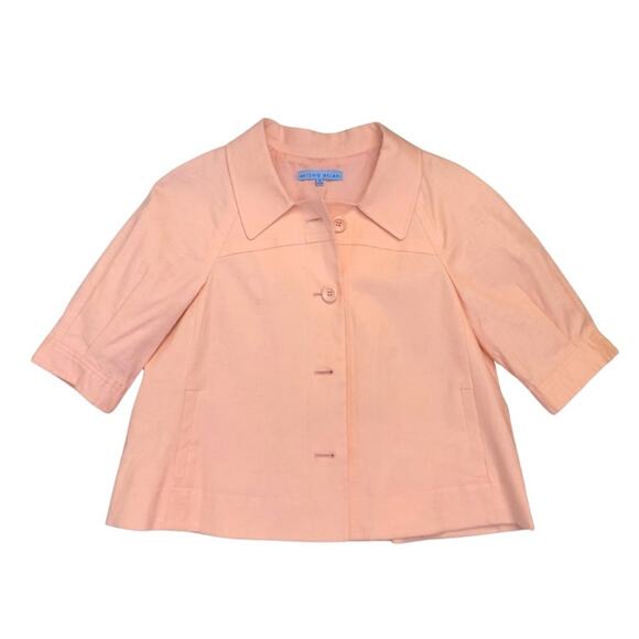 Antonio Melani Peach Cropped Linen Jacket Size 2 Small Orange Salmon Coat Blazer - Picture 1 of 11